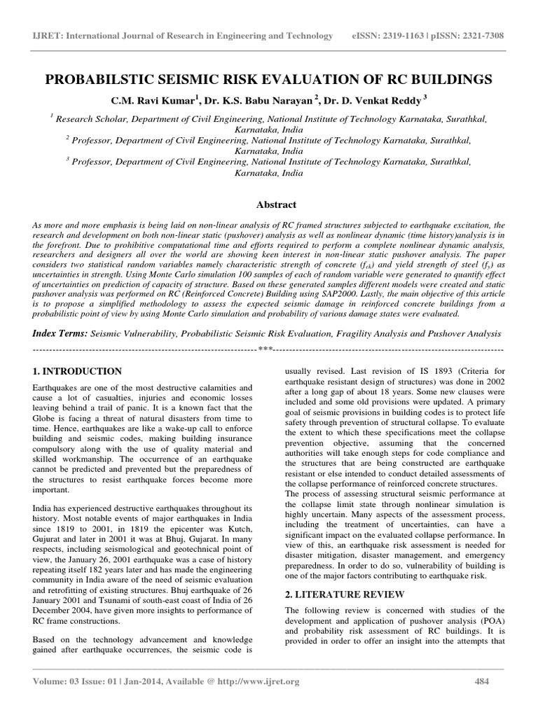 Probabilstic Seismic Risk Evaluation of RC Buildings | PDF