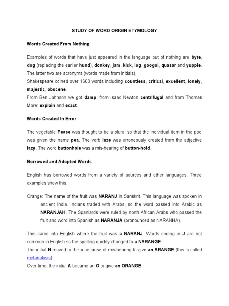 Study of Word Origin Etymology PDF Analogy English Language