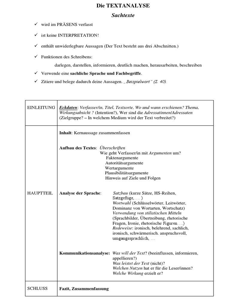 Textanalyse Aufgabenstellung , Textanalyse: Beispiel und Aufbau in 3 ...