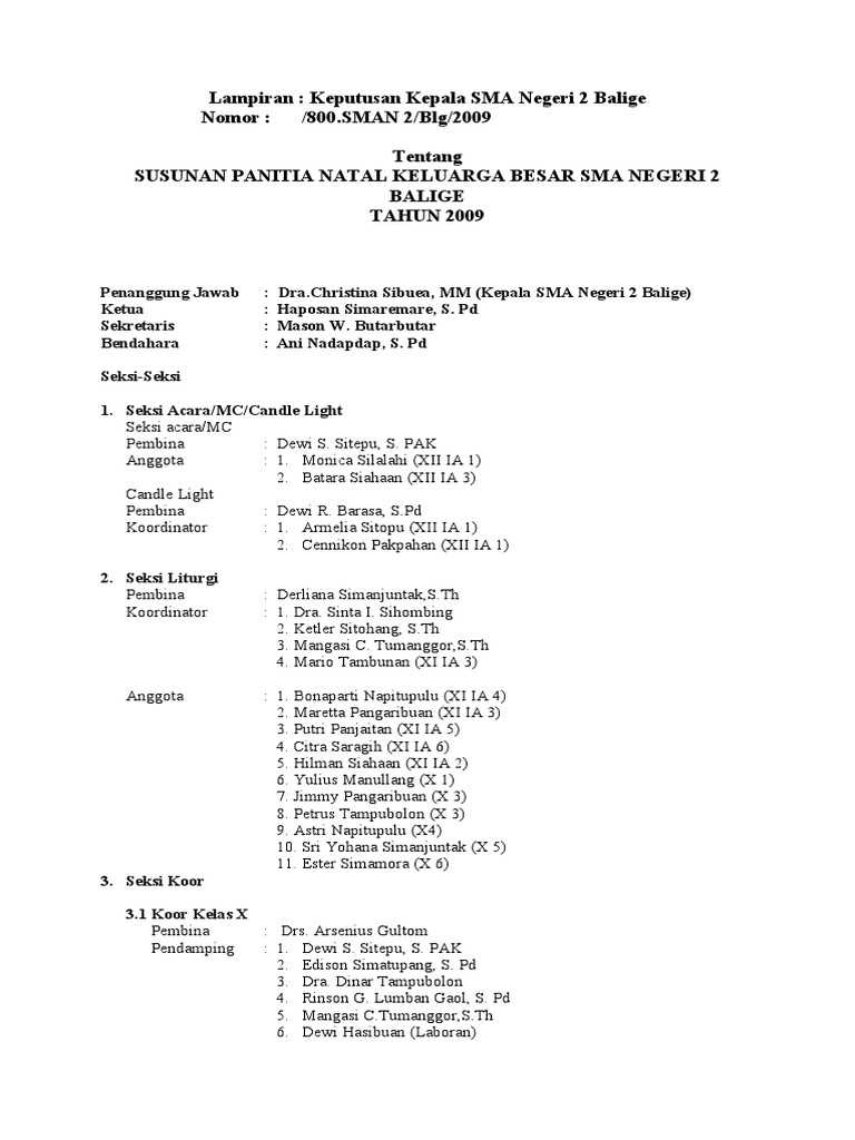 Contoh Susunan Panitia Natal Gereja Katolik Bsd - IMAGESEE