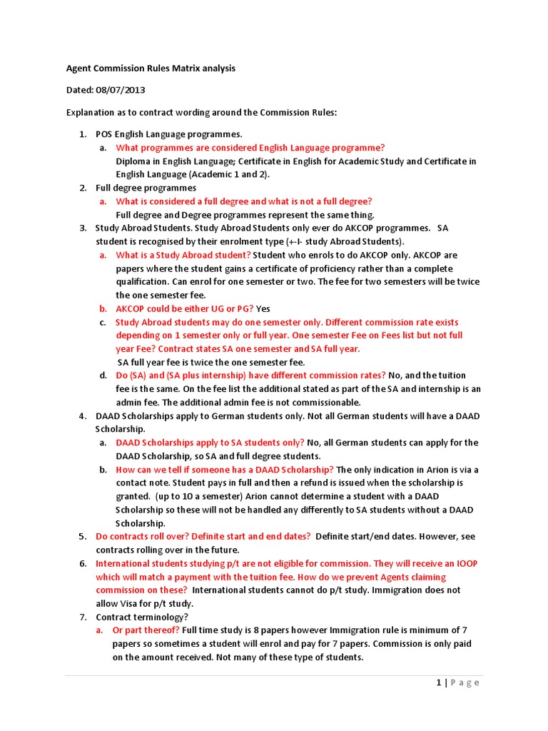 Agent Commission Rules Matrix Analysis | PDF | Doctor Of Philosophy ...