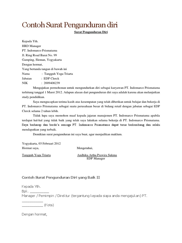 Contoh Surat Pengunduran Diri Direktur Cv Contoh Surat Format Surat