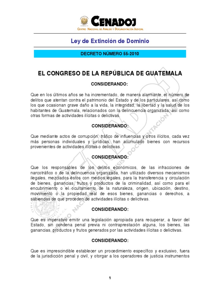 Ley de Extinción de Dominio en Guatemala | PDF | Evidencia (ley ...
