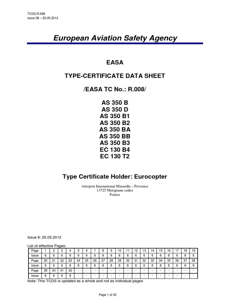 AS 350 Type Certificate Data Sheet | PDF | Helicopter | Visual Flight Rules