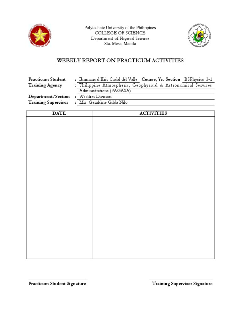 Weekly Practicum Report: PAGASA Weather Division | PDF
