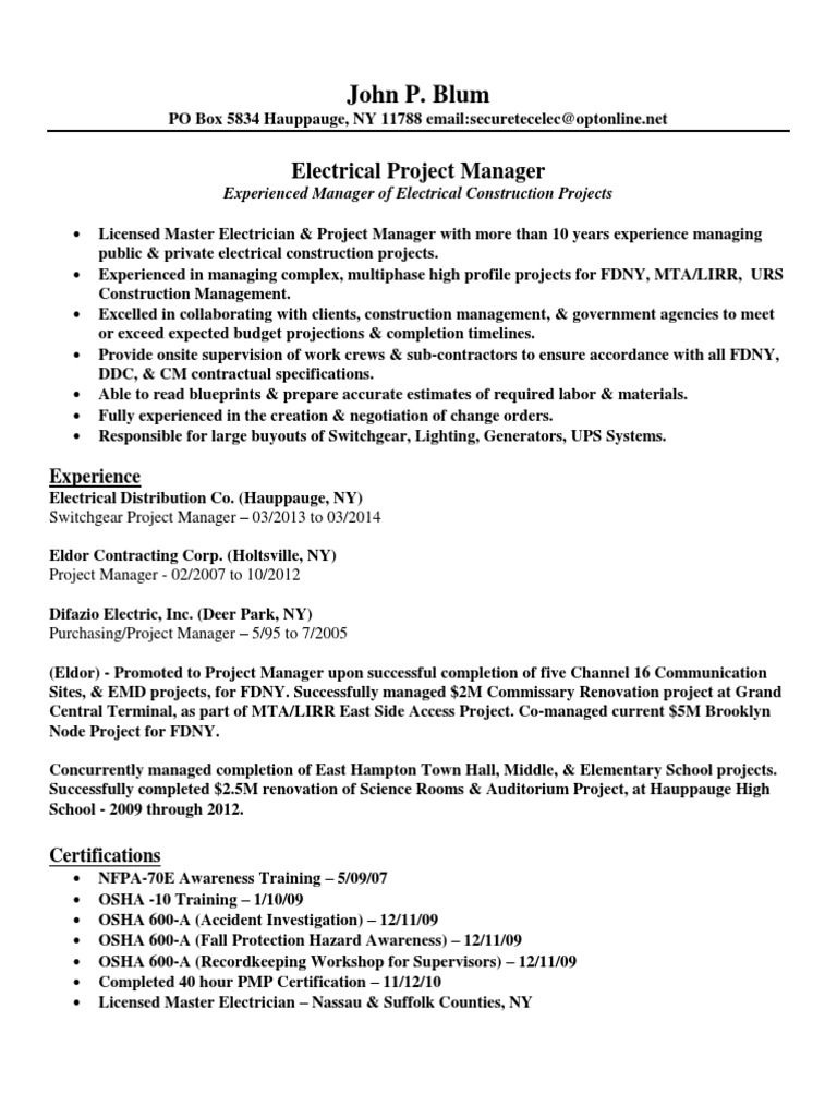 Electrical Project Management Expert | PDF