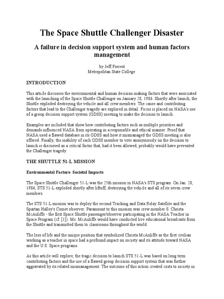 Analyzing the Challenger Disaster Factors | PDF | Space Shuttle | Space ...