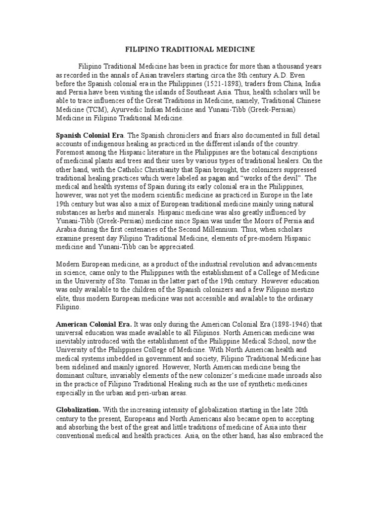 Filipino Traditional Medicine Report PDF Traditional Chinese