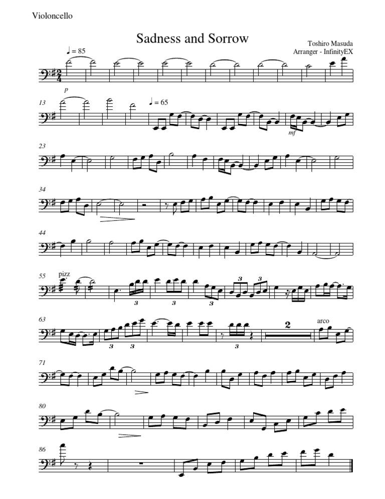 Naruto Sadness And Sorrow Cello Bowed Instruments