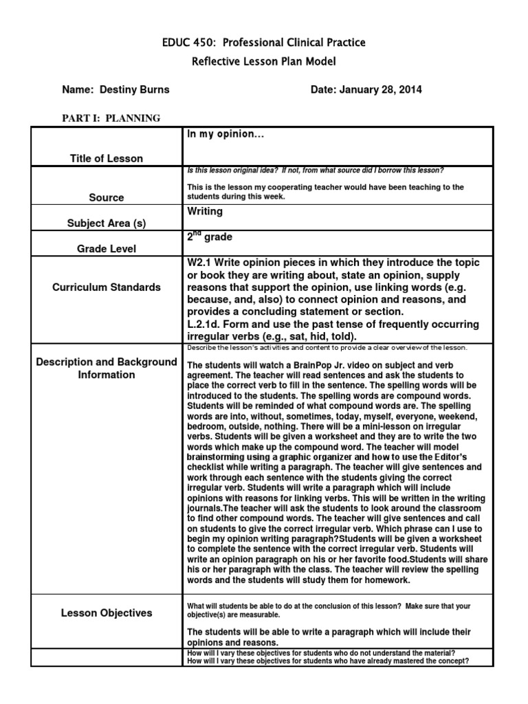 Reflective Lesson Plan Model Rubric - 450 - Revised 2013 | PDF | Lesson ...