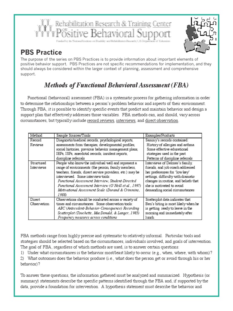 PBS Practice: Methods of Functional Behavioral Assessment (FBA ...