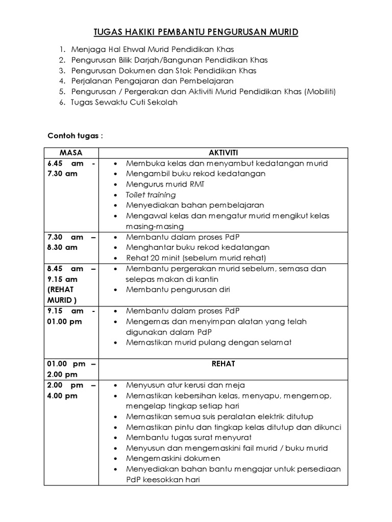 Tugas Hakiki Pembantu Pengurusan Murid Pdf