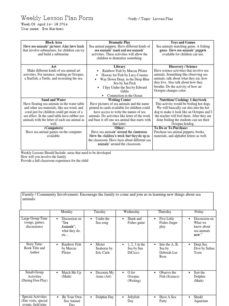 Lesson Plan On Sea Animals | PDF | Nature | Teaching And Learning