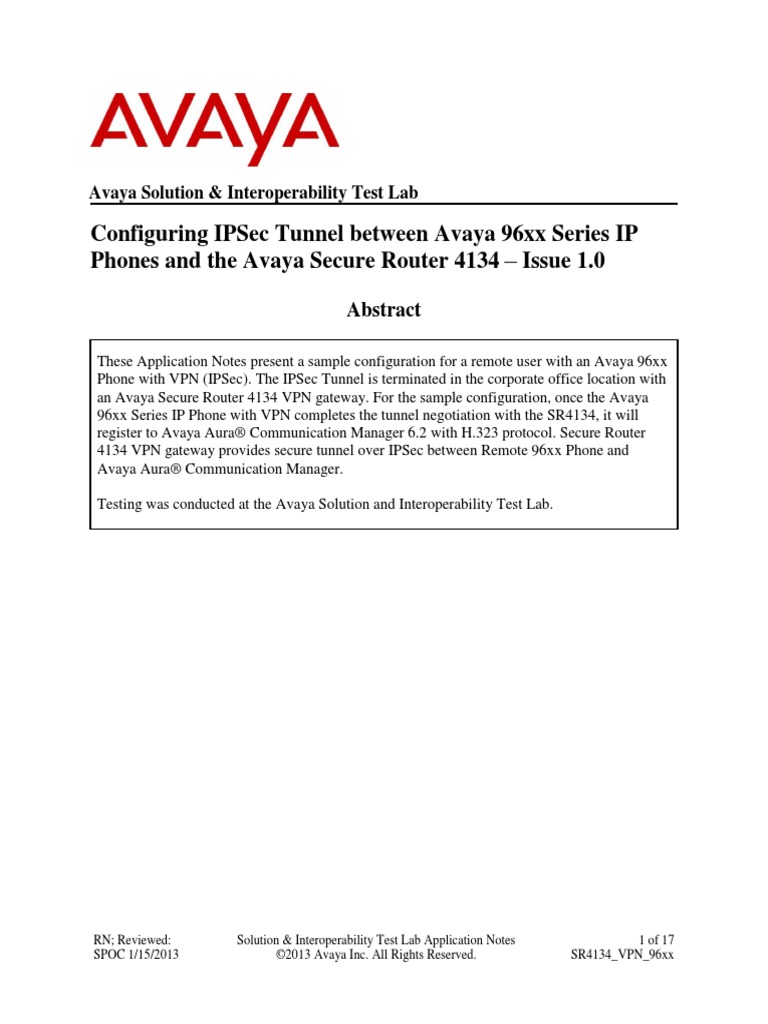 SR4134 - VPN - 96xx (Avaya Secure Router) | PDF | Virtual Private