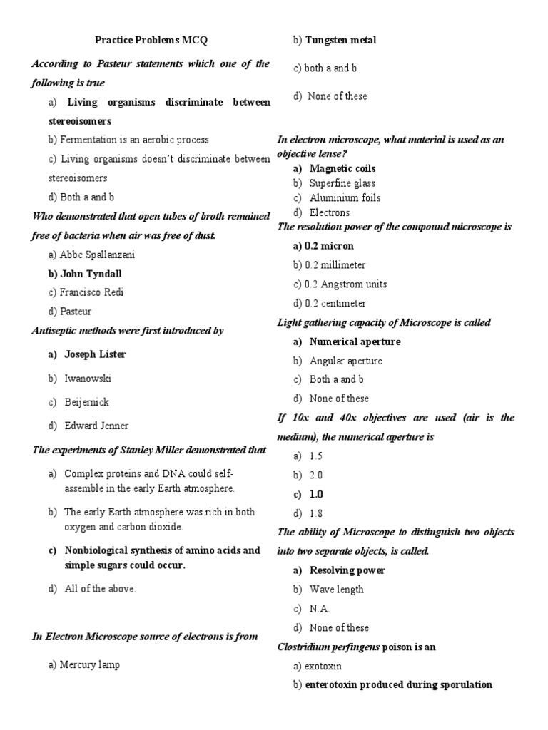 Practice Problems MCQ