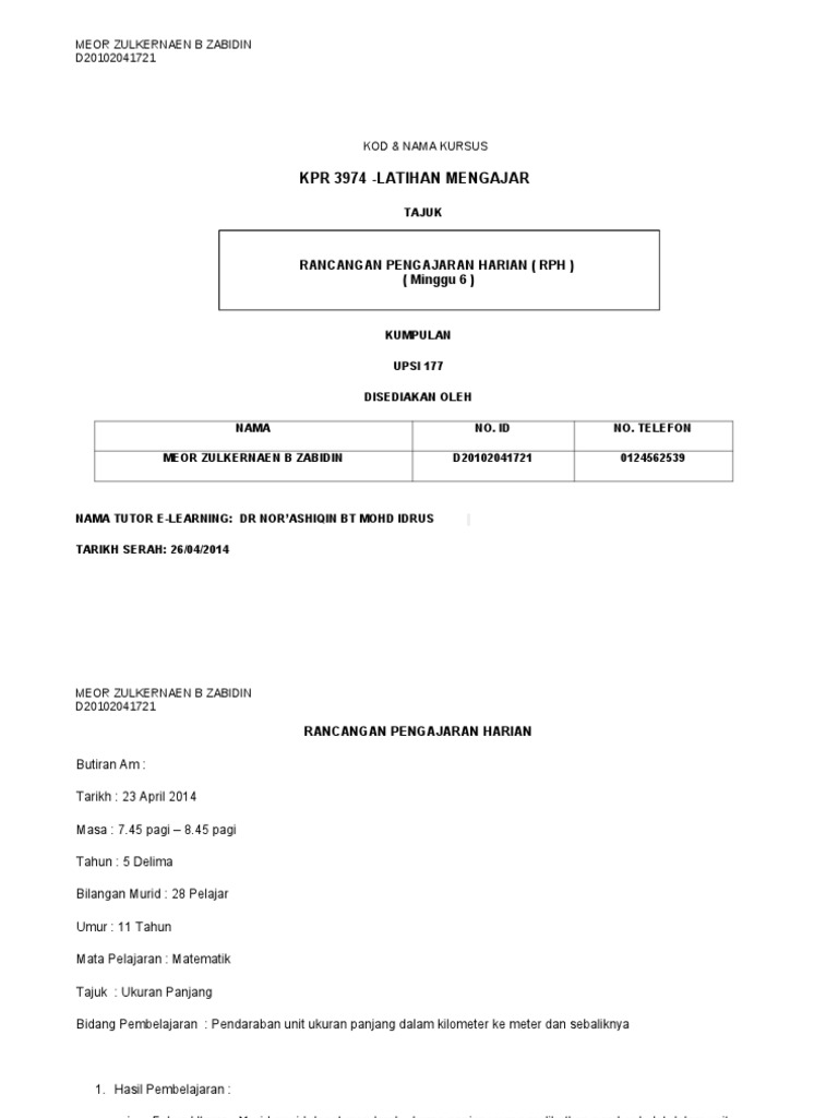 Ukuran Panjang Tahun 5 Pdf