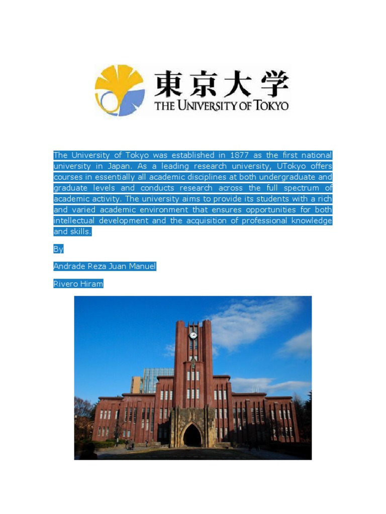 The University of Tokyo Was Established in 1877 As The First National ...