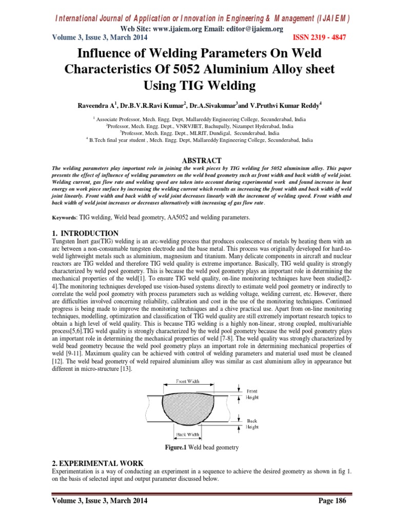 Influence of Welding Parameters On Weld Characteristics of 5052