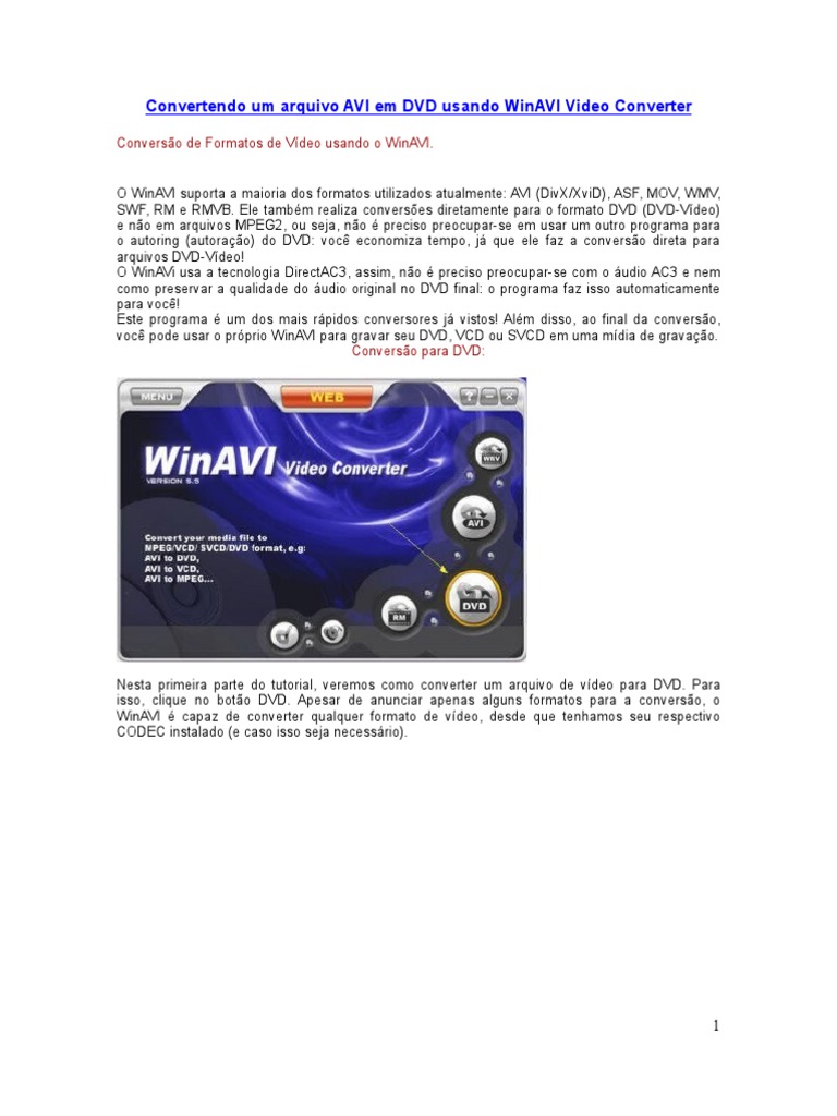 Convertendo Um Arquivo AVI em DVD Usando WinAVI Video Converter | PDF