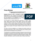 Joint Press Release by Government of Uganda, UNICEF and UNFPA On The Abandonment of Female Genital Mutilation in Uganda, 3 November 2009