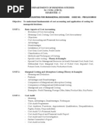 Objective: To Understand Fundamentals of Cost Accounting and Application of Costing For Managerial Decisions