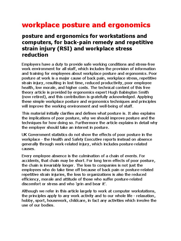 Workplace Posture and Ergonomics OSHA Occupational Safety And Health