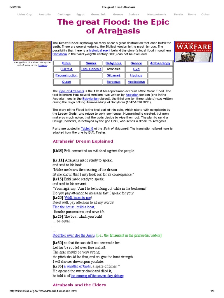 The Great Flood Atrahasis PDF Genesis Flood Narrative