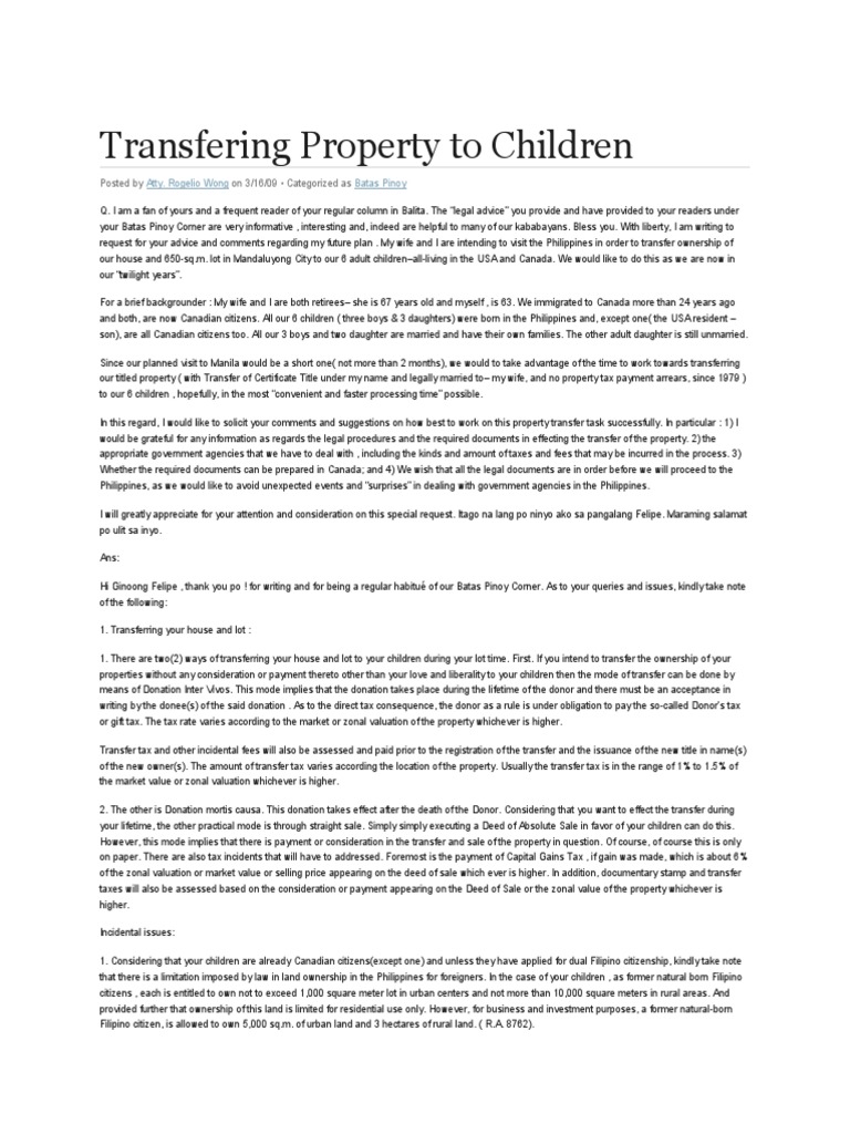 Transfering Property To Children PDF