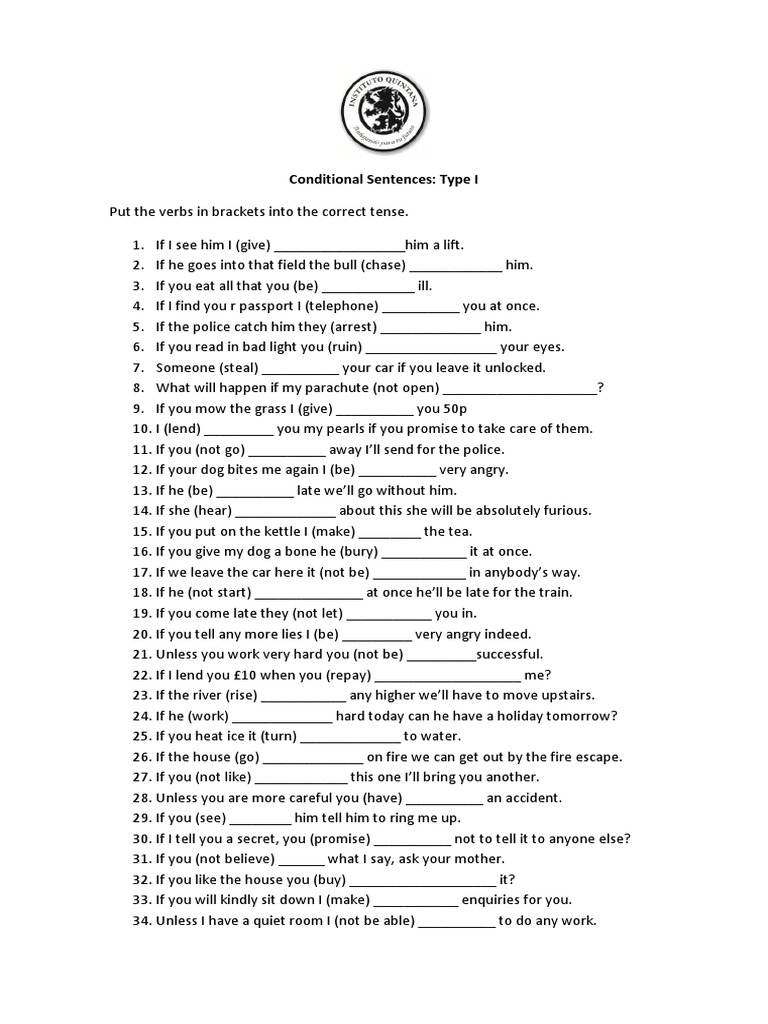 First Conditional Exercises Worksheet | PDF | Teaching Methods & Materials