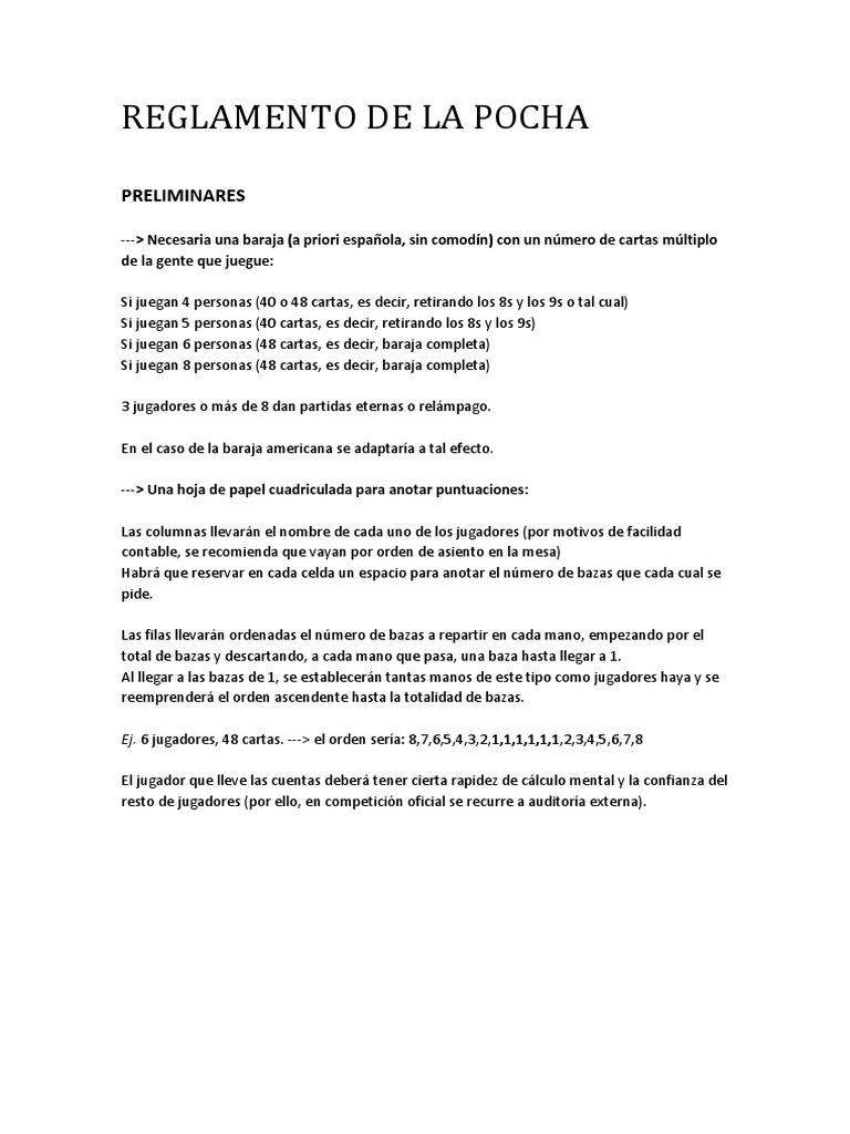Reglas del juego de la Pocha