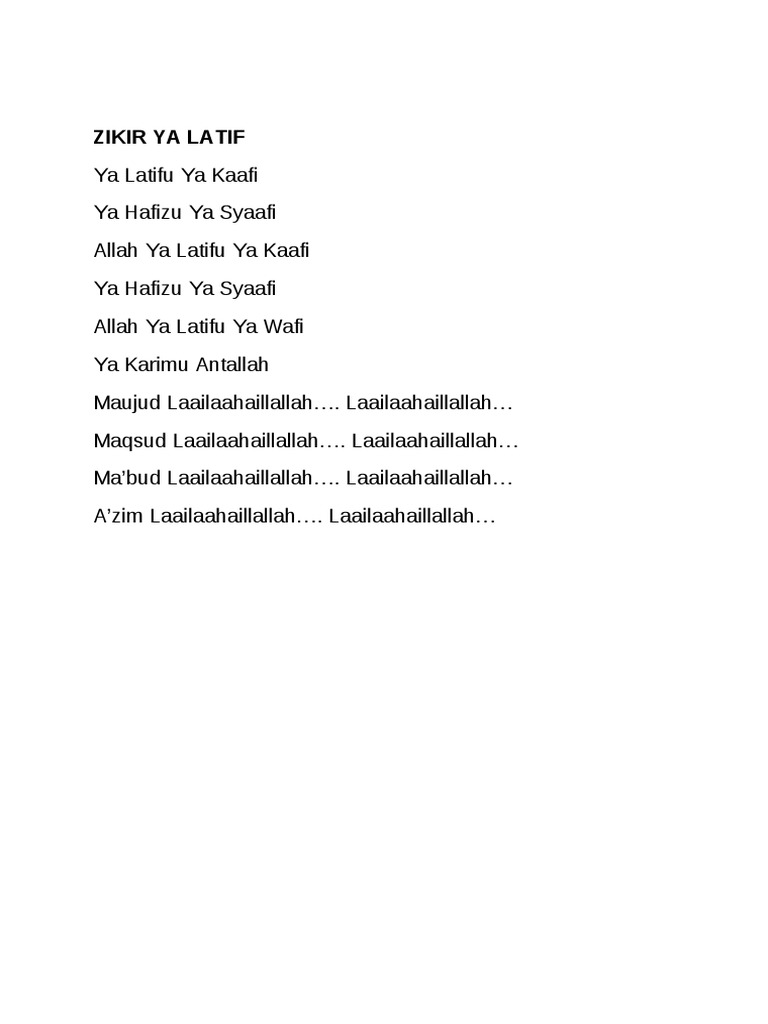 Zikir Ya Latif  PDF