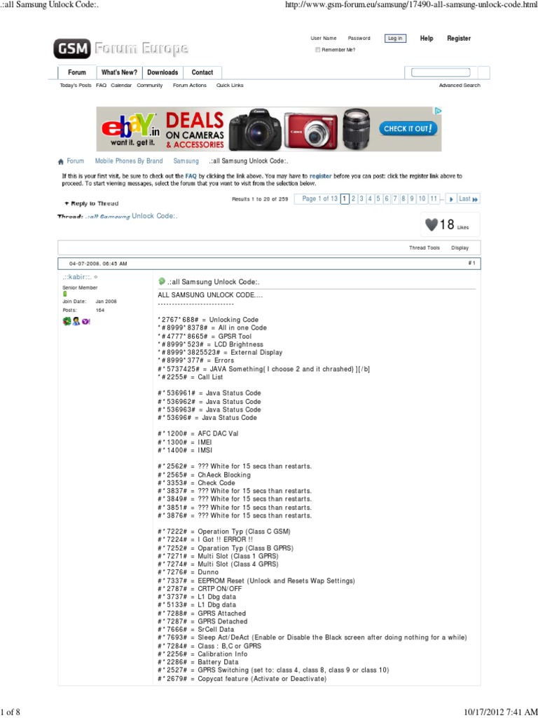 All Samsung Unlock Code PDF General Packet Radio Service