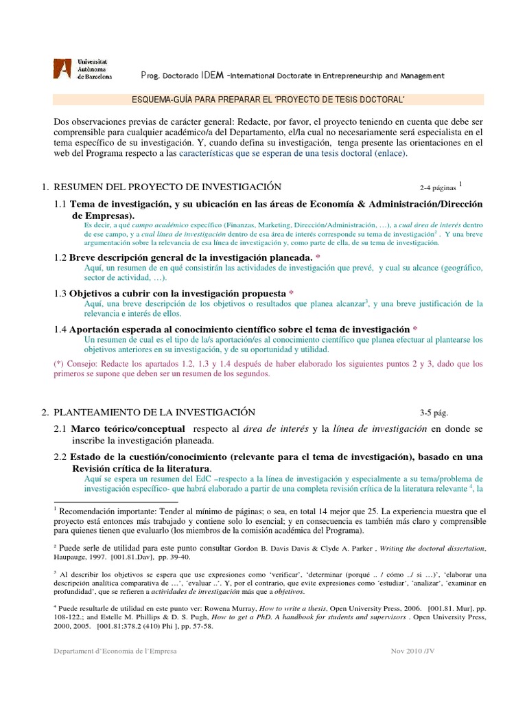 Guía para Proyecto de Tesis Doctoral | PDF | Doctorado | Conocimiento