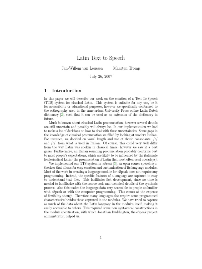 Latin Text To Speech PDF Stress (Linguistics) Syllable