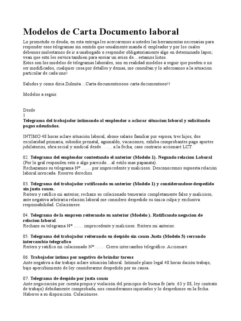 Modelos Carta Documentos | PDF | Derecho laboral | Salario