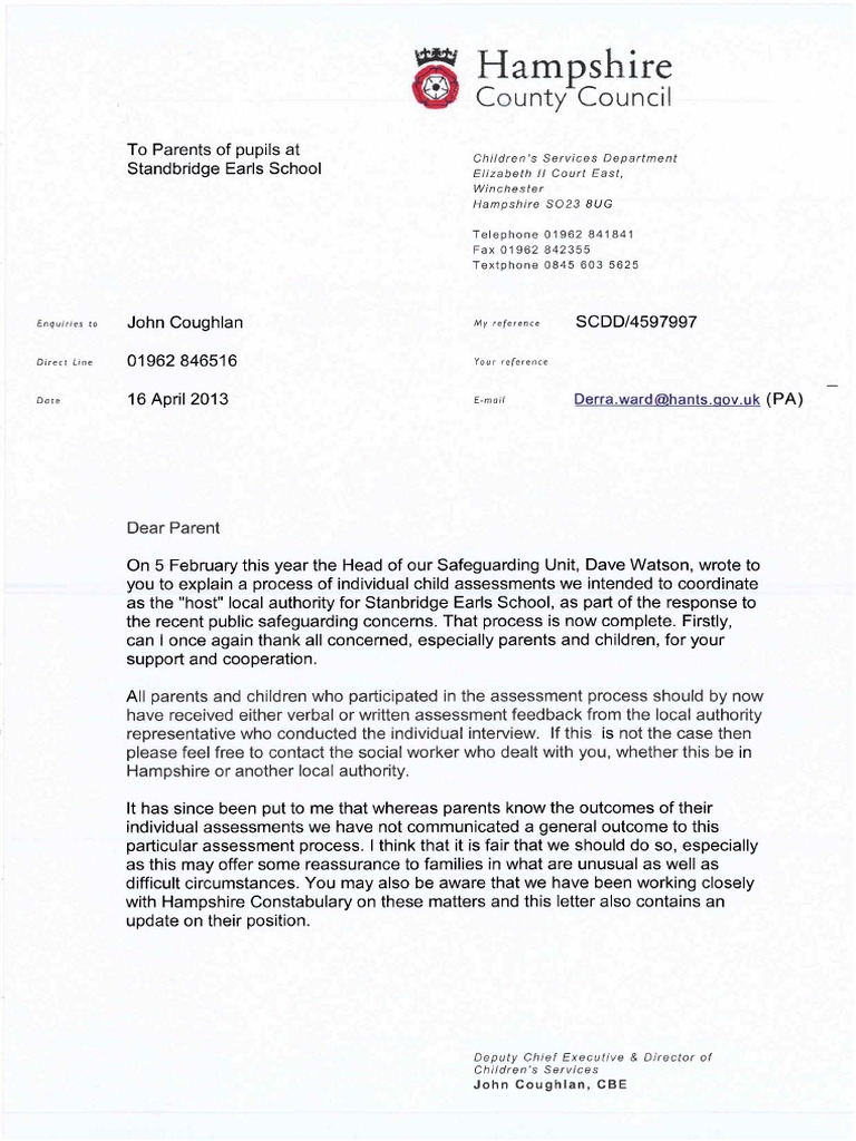Coughlan Safegurading Letter | PDF
