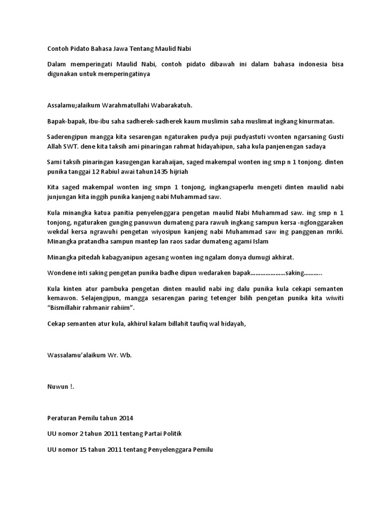 Contoh Pidato Bahasa Jawa Tentang Maulid Nabi PDF