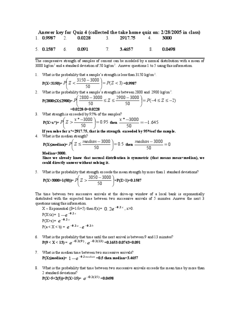 Statistics Quiz Answer Key | PDF