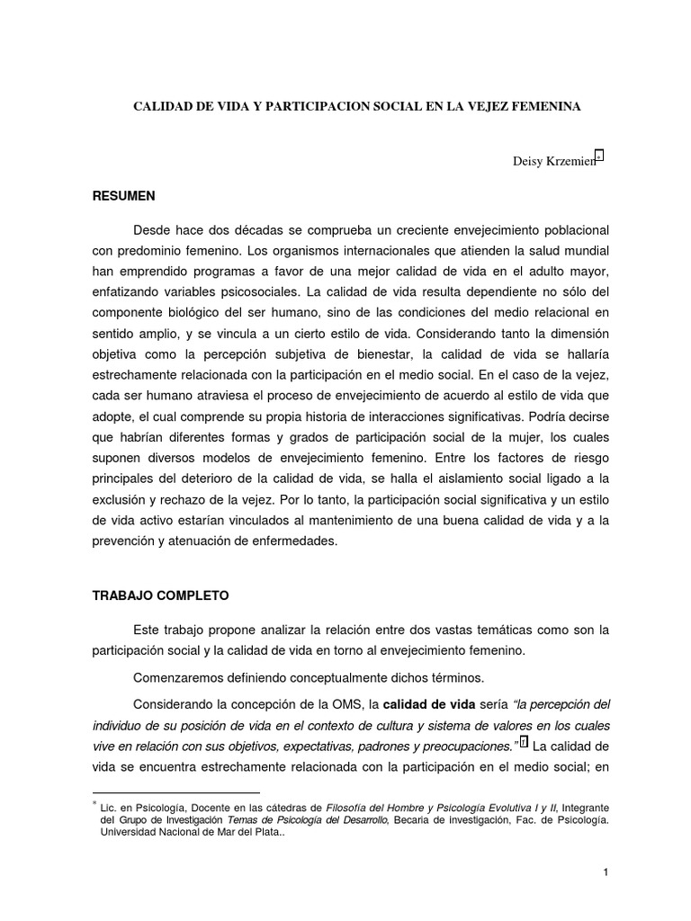 Calidad de Vida en la Vejez Femenina | PDF | Vejez | Adultos