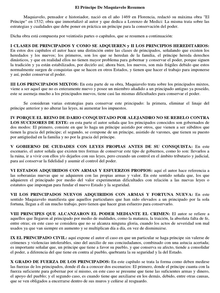 El Príncipe De Maquiavelo Resumen - 