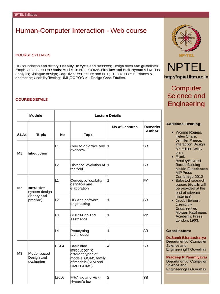 HCI Course Syllabus at IIT Guwahati | PDF | Usability | Human–Computer ...