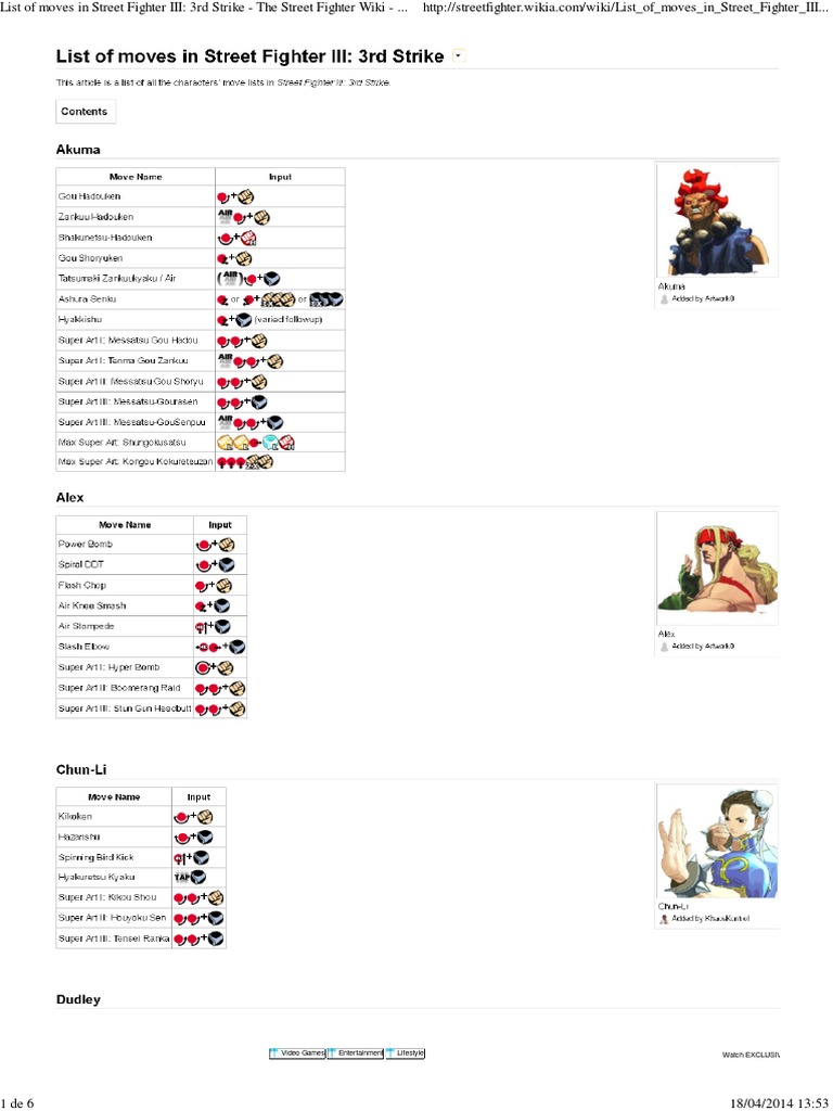 Street Fighter III: 3rd Strike Move List | PDF | Sports | Arts (General)