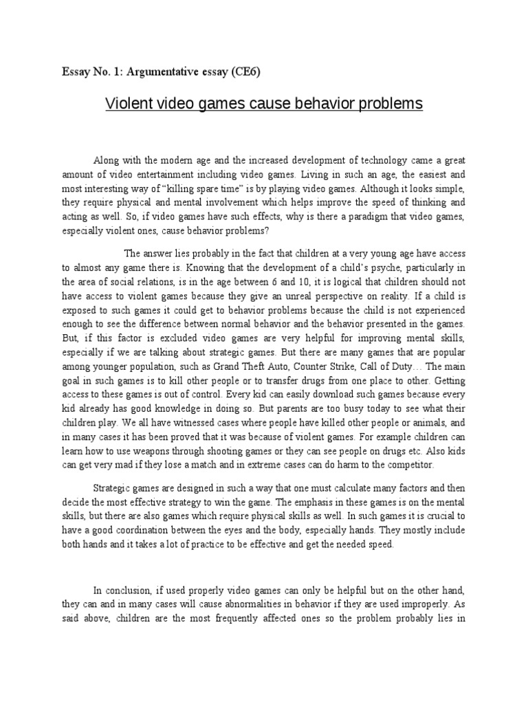 argumentative essay on video game violence