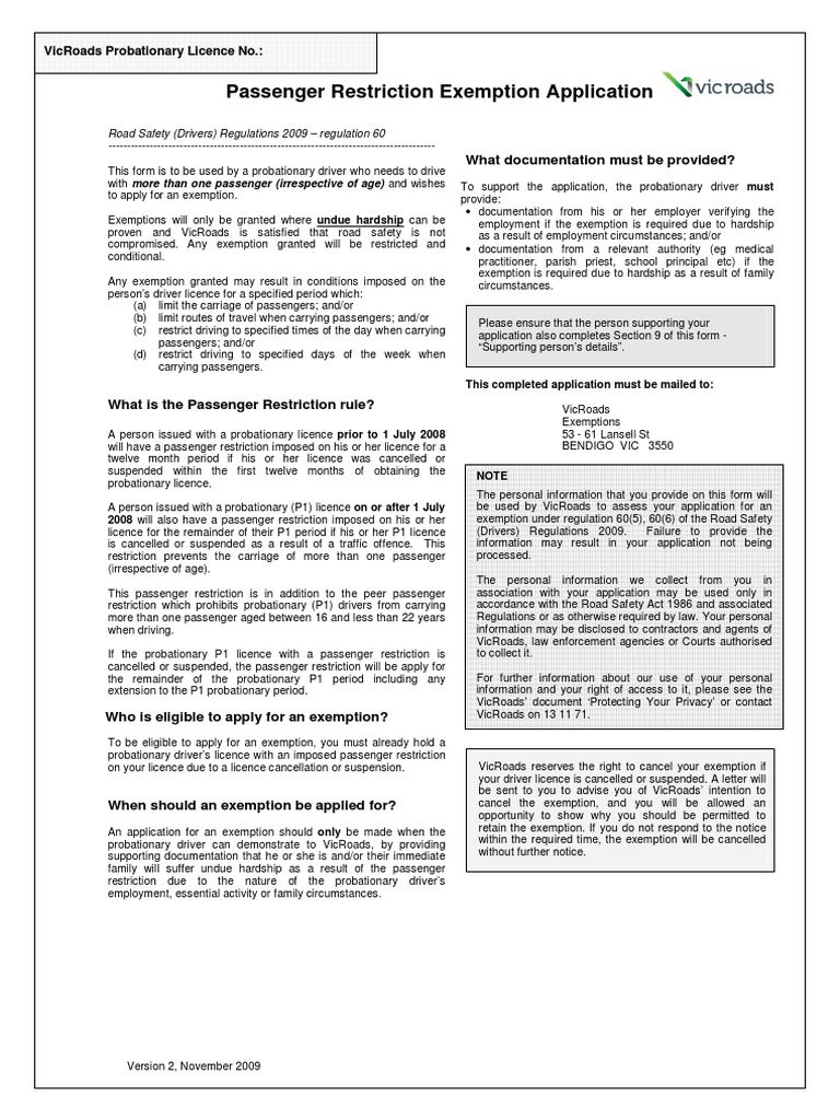 Exemption Applicationform Passenger Restriction | PDF | Personally 