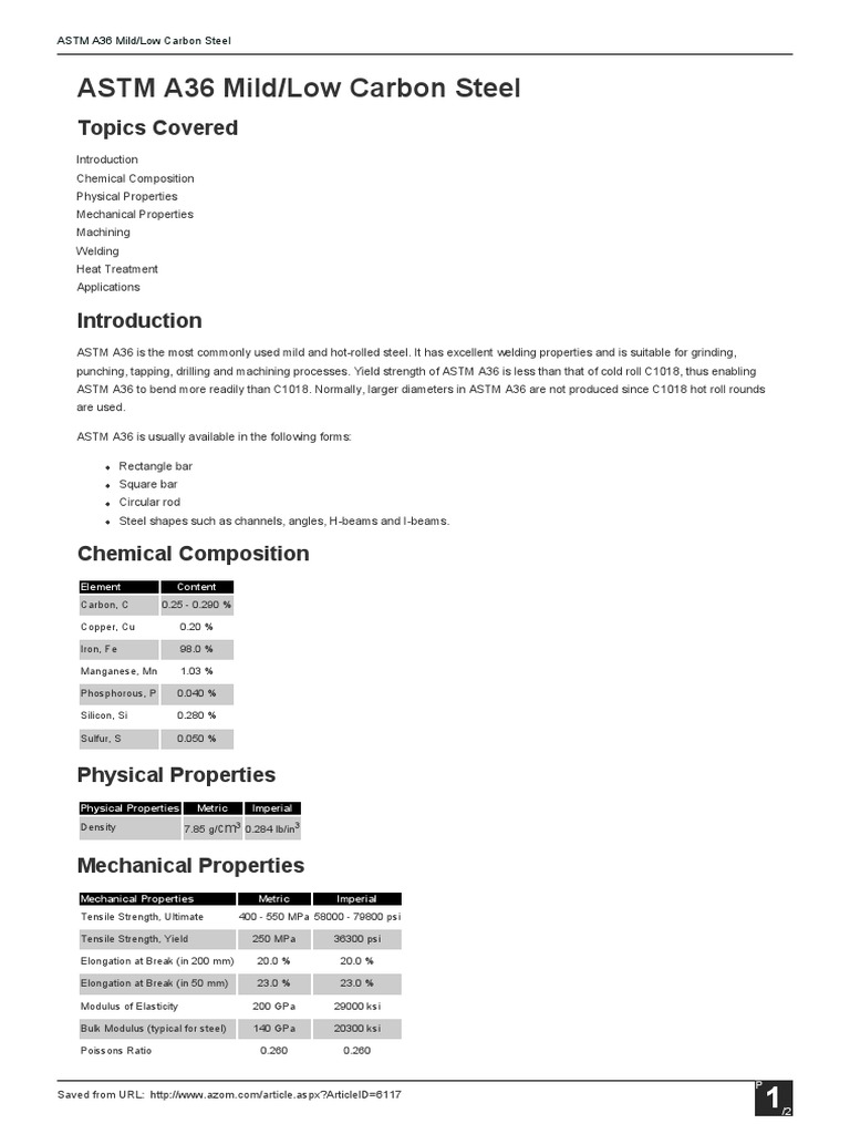 ASTM A36 Mild Steel Properties Guide | PDF | Steel | Strength Of Materials