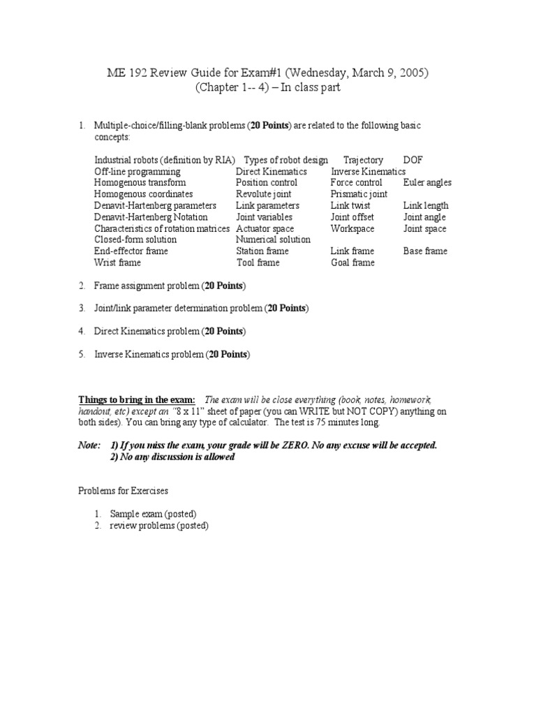 ME 192 Review Guide For Exam#1 (Wednesday, March 9, 2005) (Chapter 1 ...