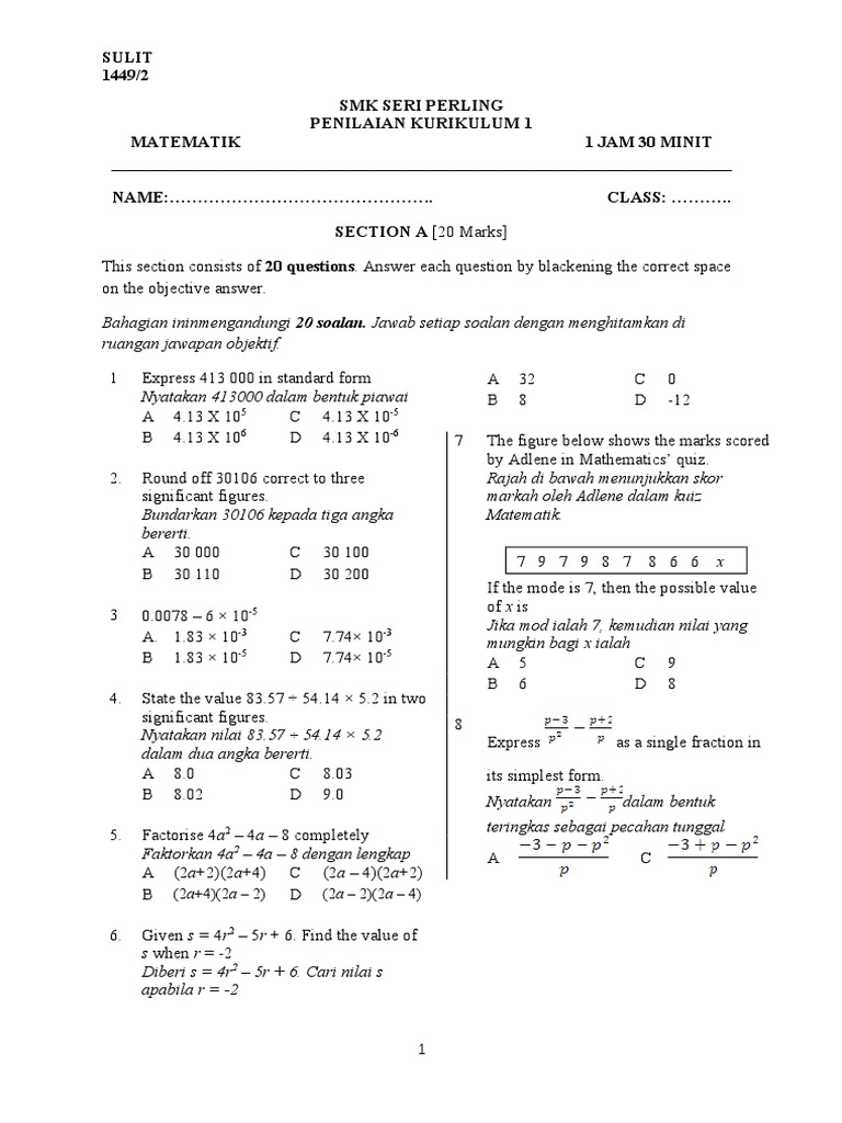 Latihan Matematik Tingkatan 4 Bab 1 | PDF | Metode & Bahan Ajar