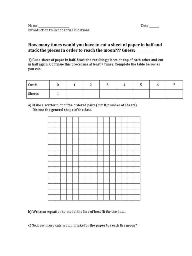 Exponential Functions - Introduction Activities