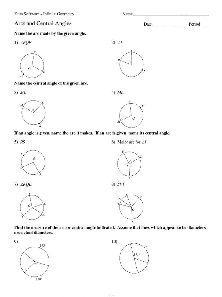 worksheet Central Angles Worksheet 11 arcs and central angles angle geometric measurement