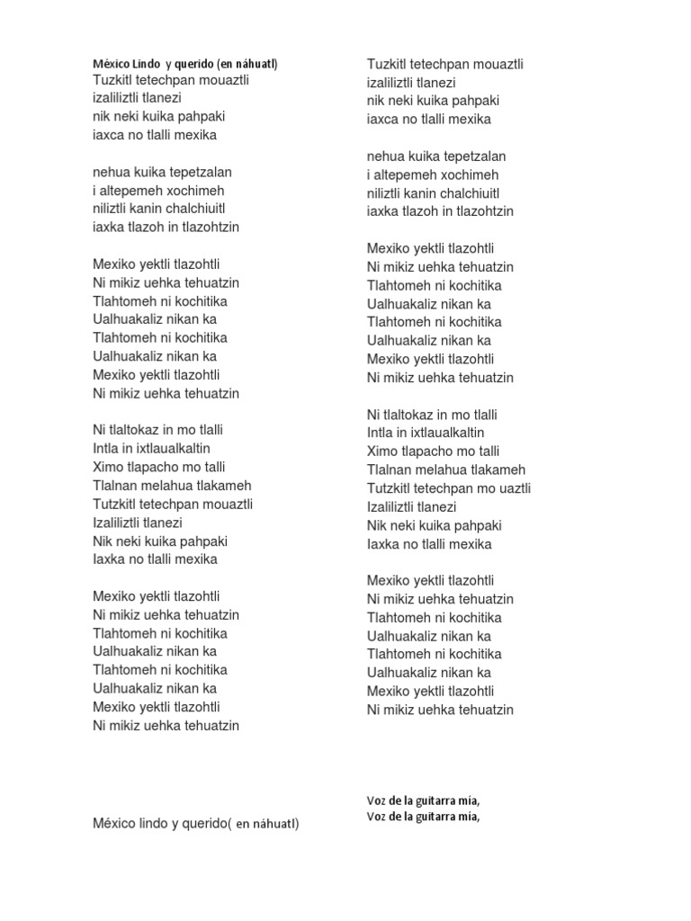 Cancion Mexico Lindo Y Querido Letra